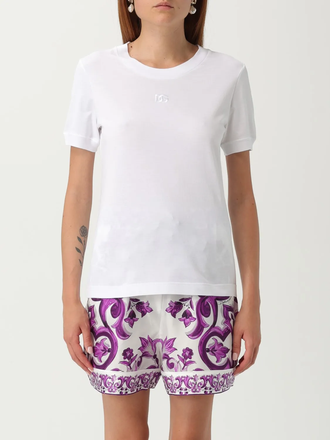 T-shirt basic con logo DG ricamato Dolce & Gabbana