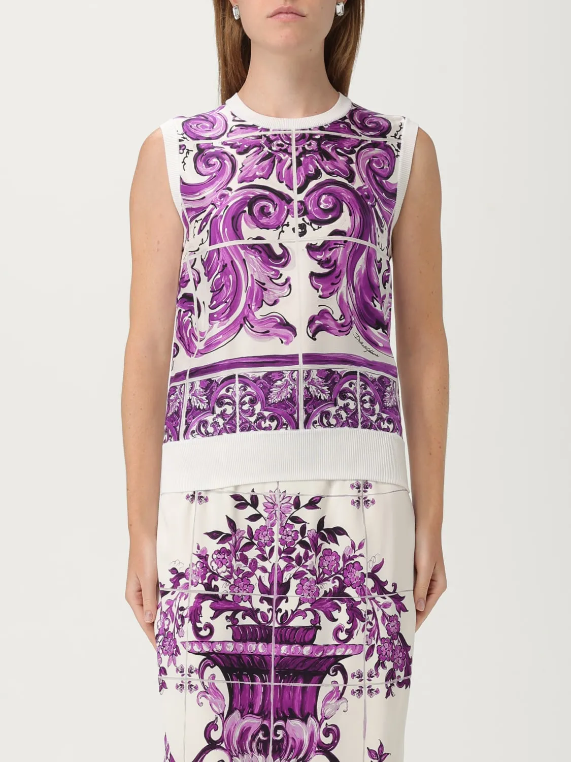 Gilet in seta con stampa maioliche Dolce & Gabbana