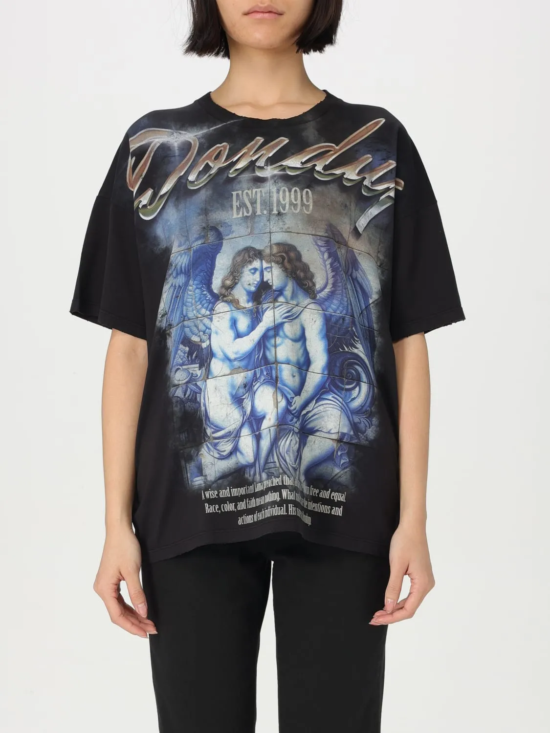 T-shirt in cotone con stampa grafica e logo Dondup