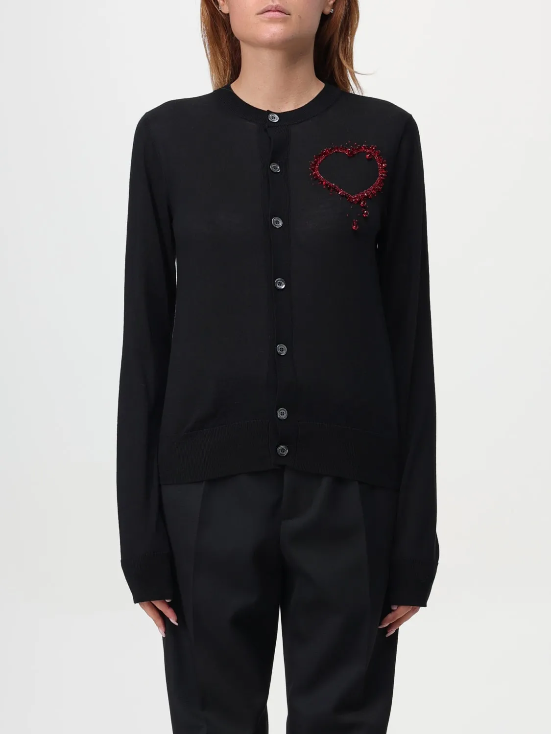 Cardigan Dsquared2 in lana con cuore di cristalli
