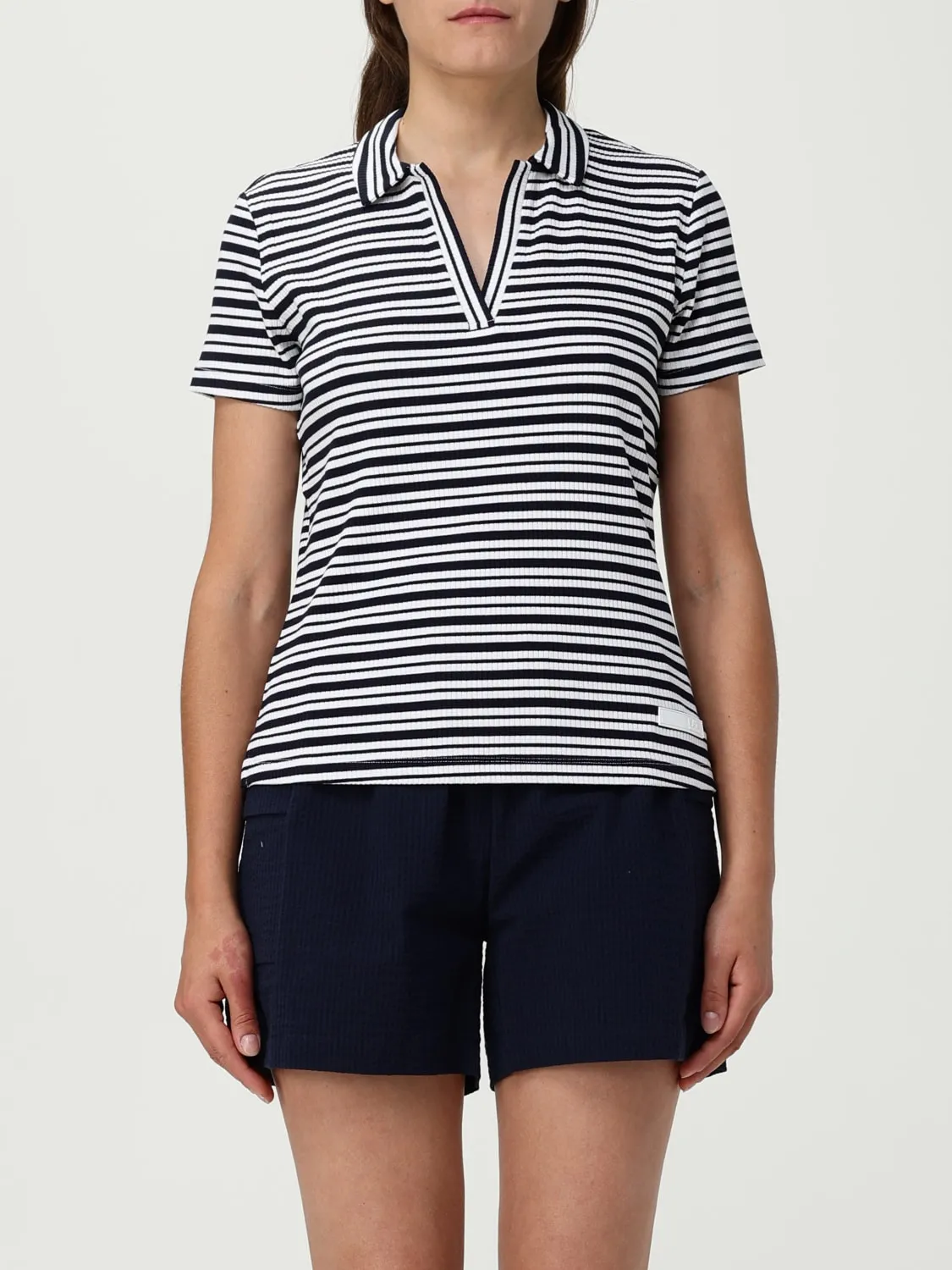 Polo EA7 in viscosa stretch a righe