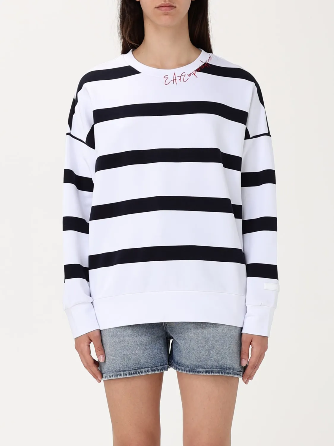 Felpa a girocollo a righe con logo EA7