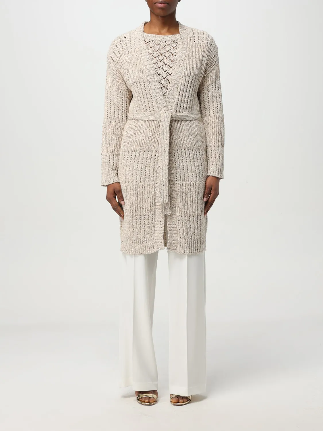 Cardigan a vestaglia in maglia di cotone Eleventy