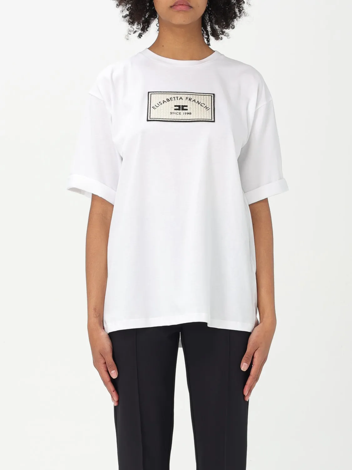 T-shirt in jersey con patch logo Elisabetta Franchi