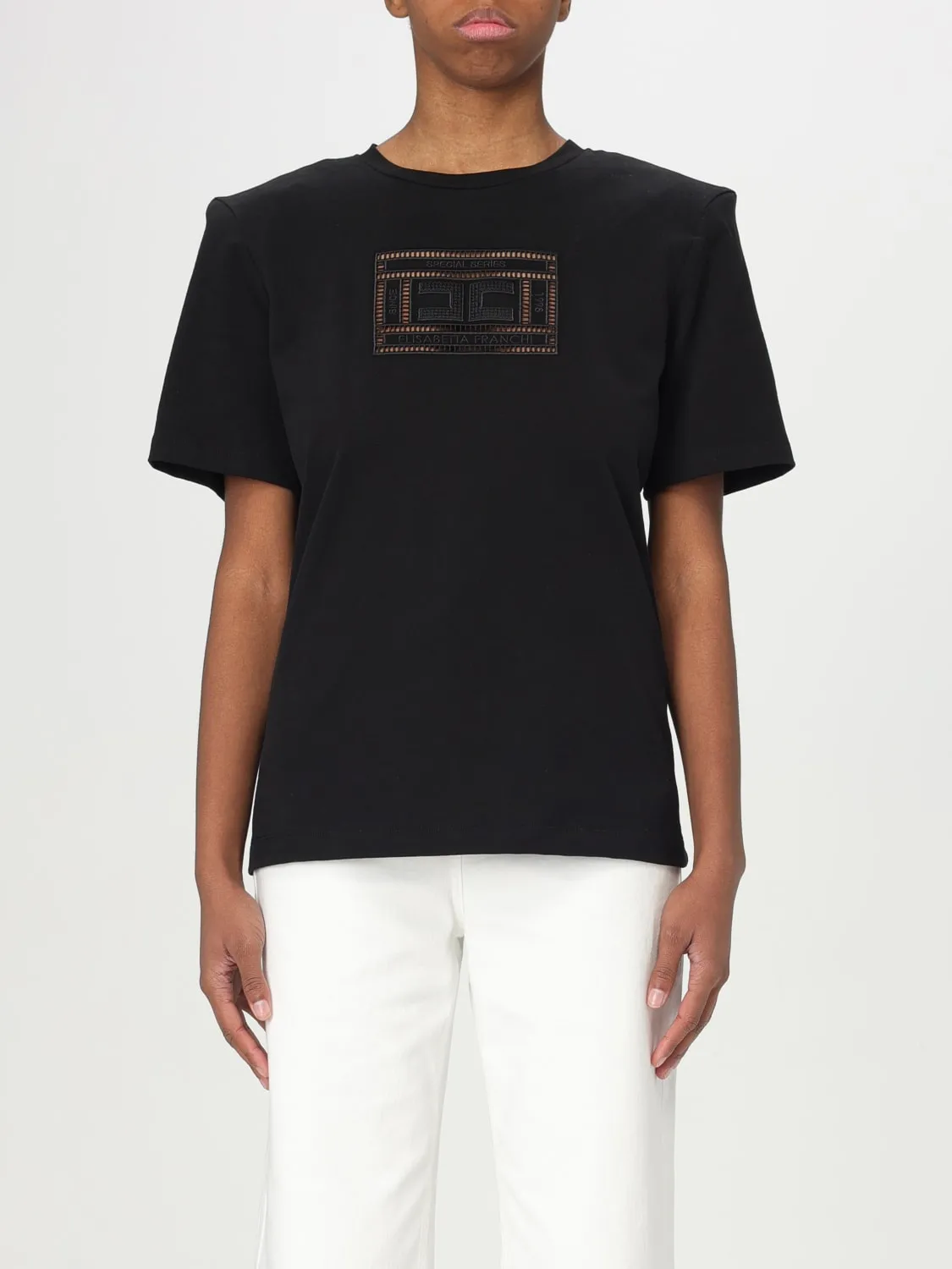 T-shirt in cotone con logo traforato Elisabetta Franchi