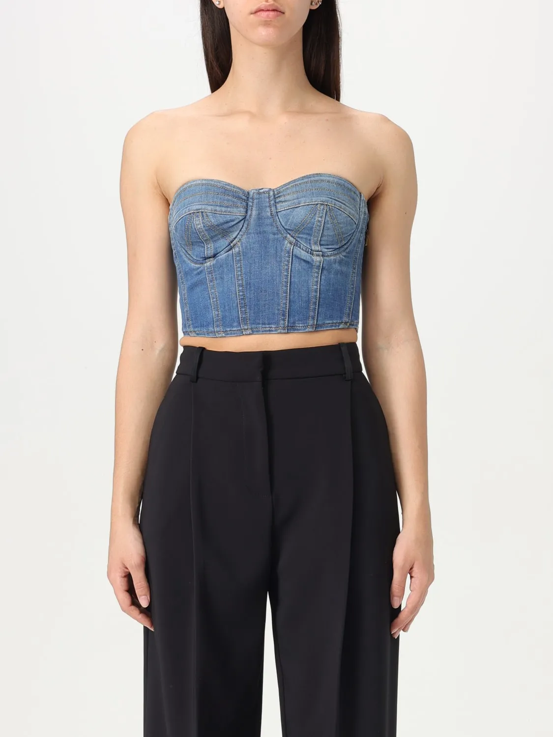 Top bustier Elisabetta Franchi in denim stretch