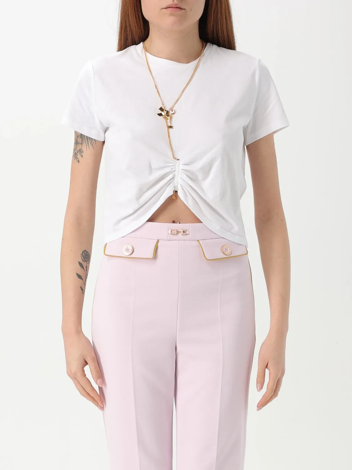 T-shirt cropped Elisabetta Franchi in cotone
