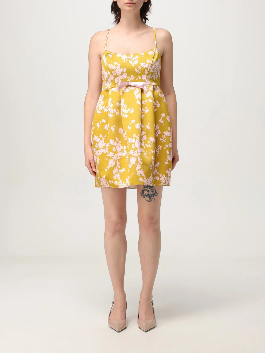 Abito mini Elisabetta Franchi in duchesse con stampa floreale