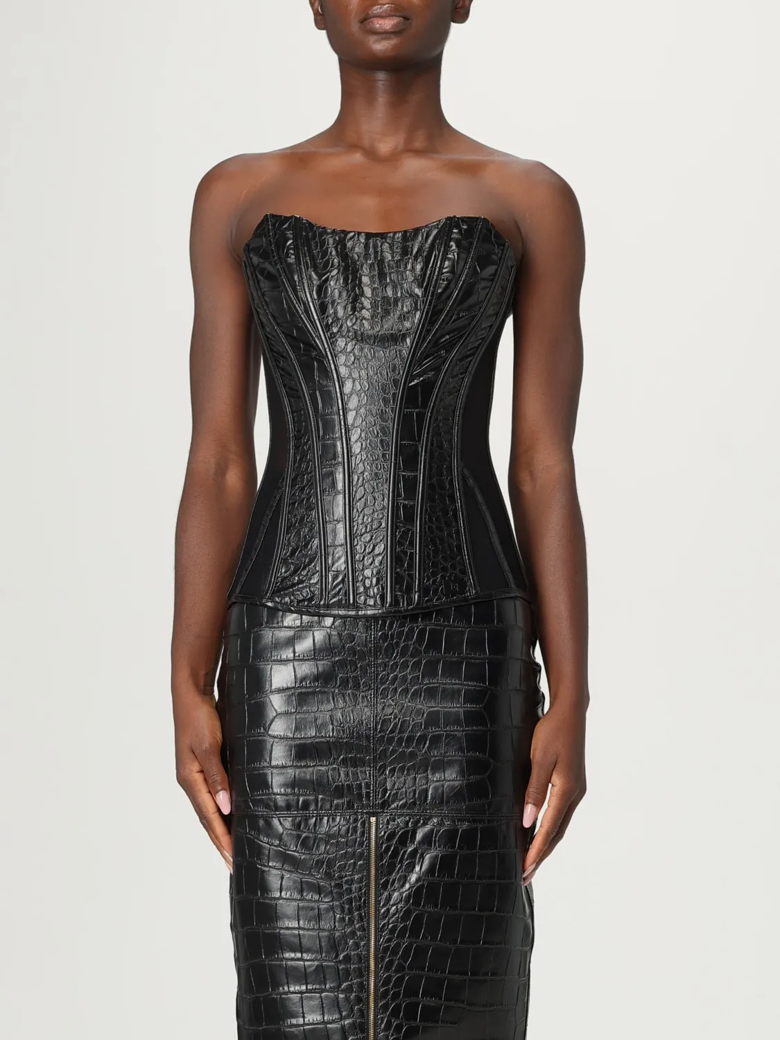 Top bustier Elisabetta Franchi in pelle stampa cocco