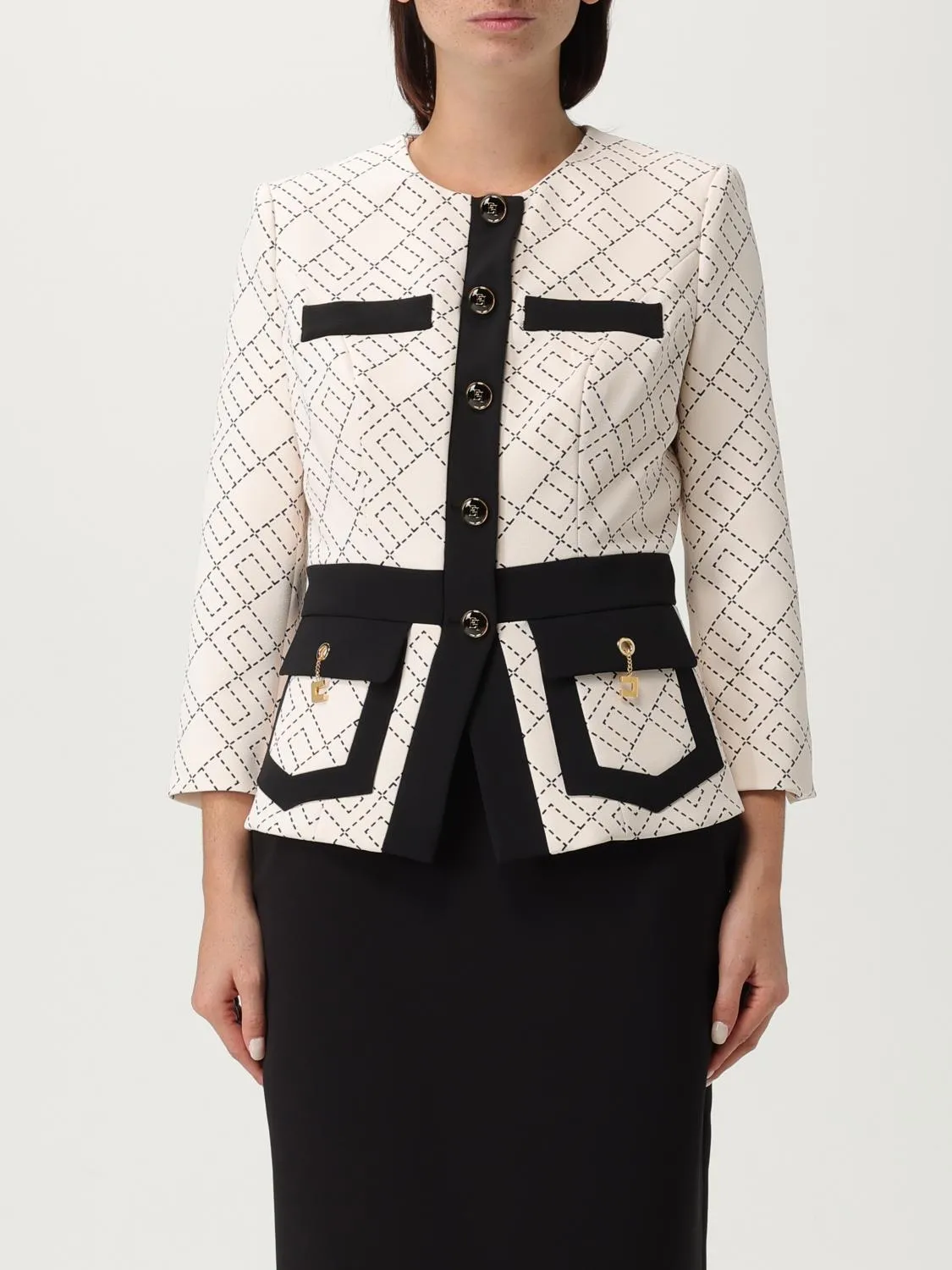 Blazer Elisabetta Franchi in crêpe con stampa monogram