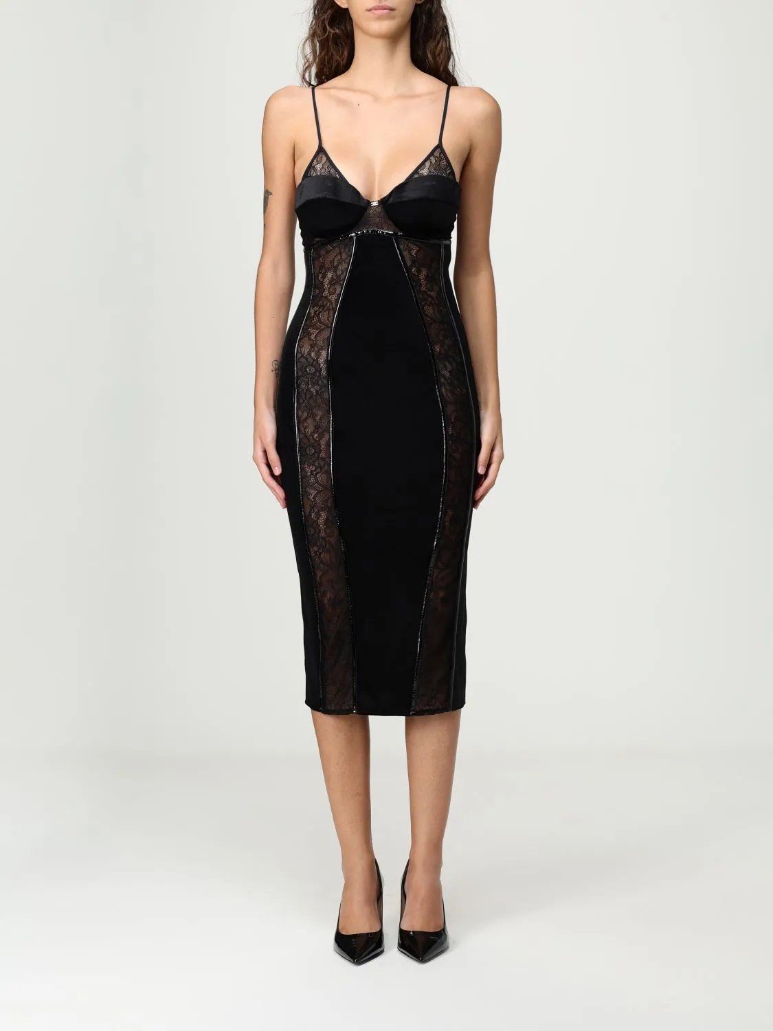 Abito in velluto e pizzo floreale Elisabetta Franchi