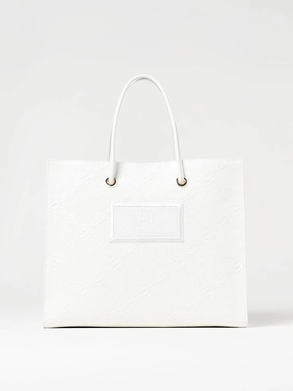 Borsa Elisabetta Franchi in rafia con logo jacquard