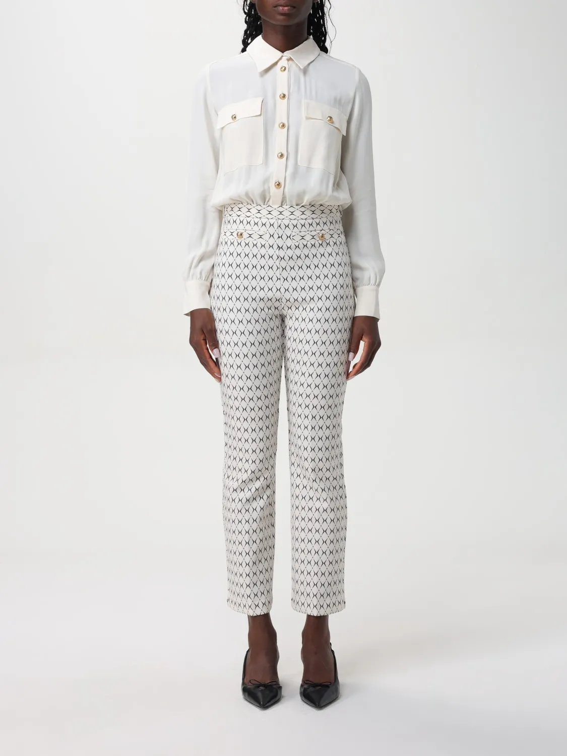 Tuta in crêpe stretch a rombi con fiocco Elisabetta Franchi