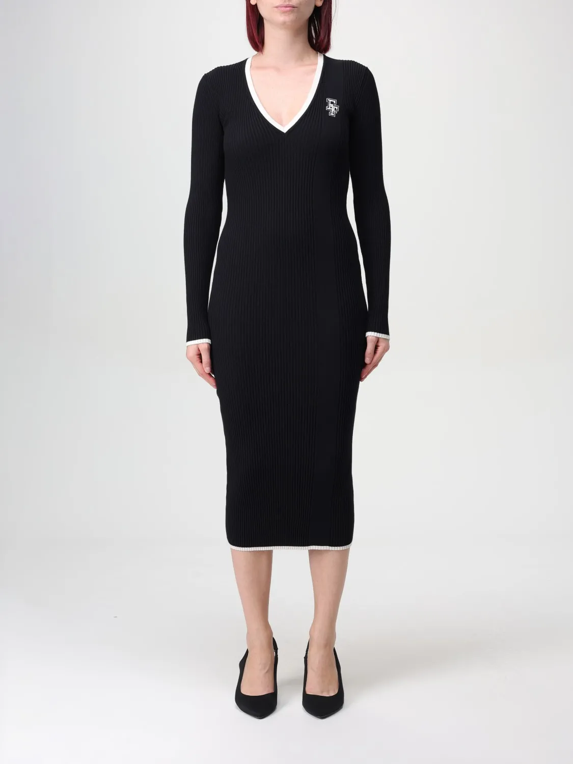 Abito midi in viscosa con logo Elisabetta Franchi