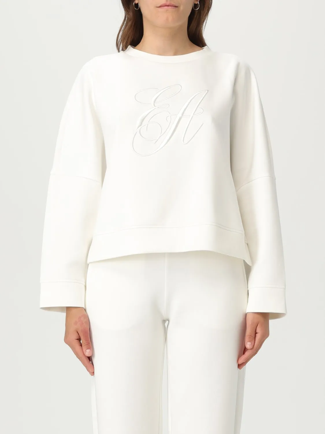 Felpa a girocollo con logo ricamato Emporio Armani