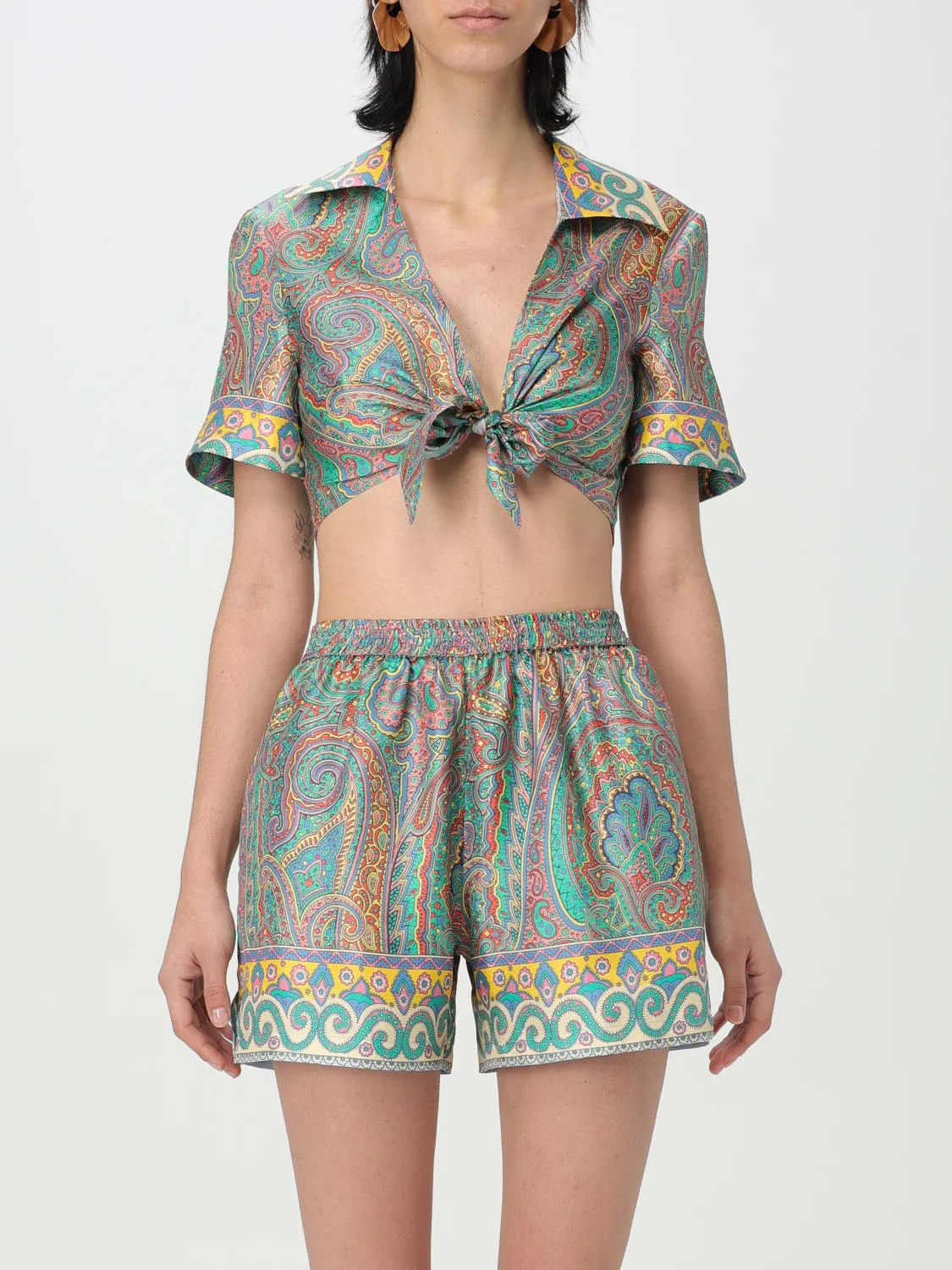 Top cropped Etro in seta con stampa Paisley