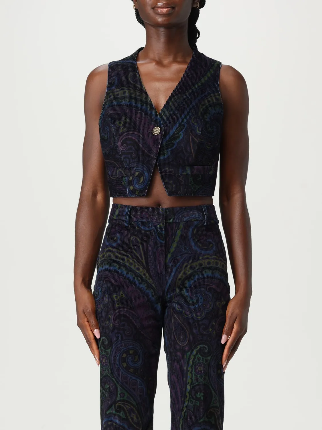 Gilet cropped Etro in velluto con motivo Paisley