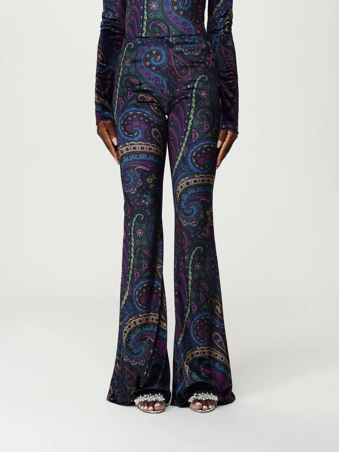 Pantalone a zampa Etro in jersey con stampa Paisley