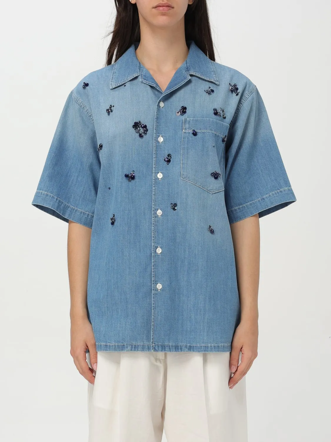 Camicia Fabiana Filippi in denim di cotone con ricami