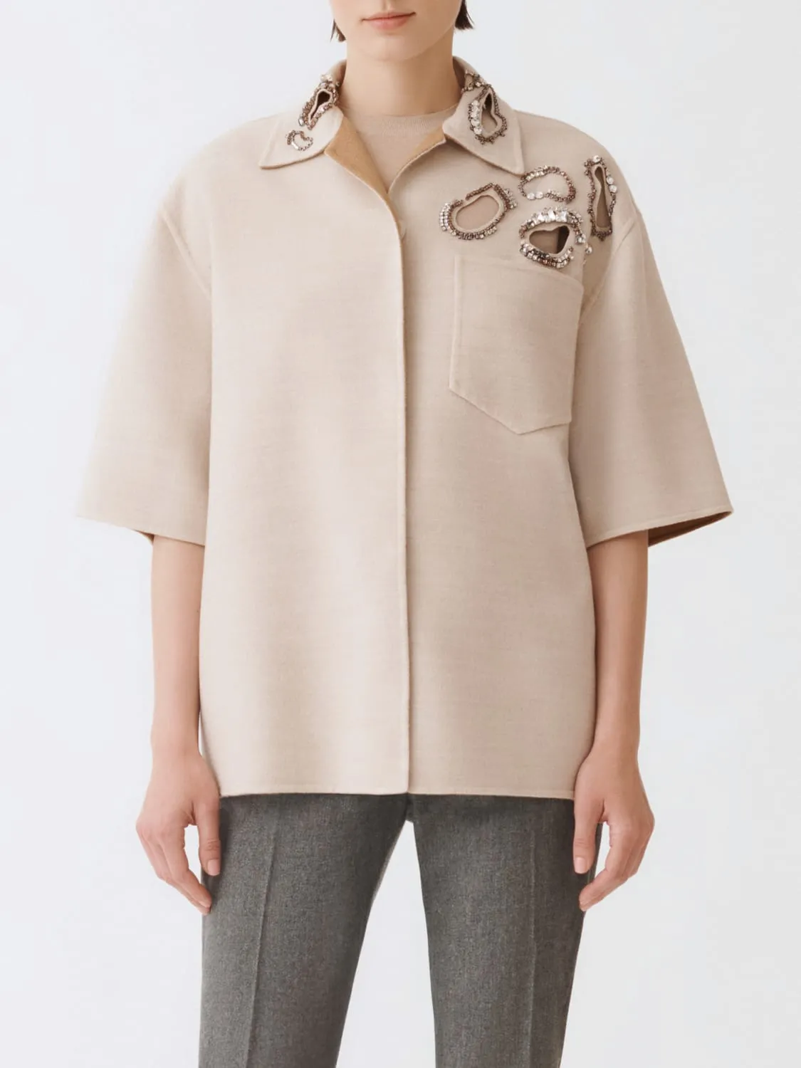 Overshirt Fabiana Filippi in lana vergine con applicazioni