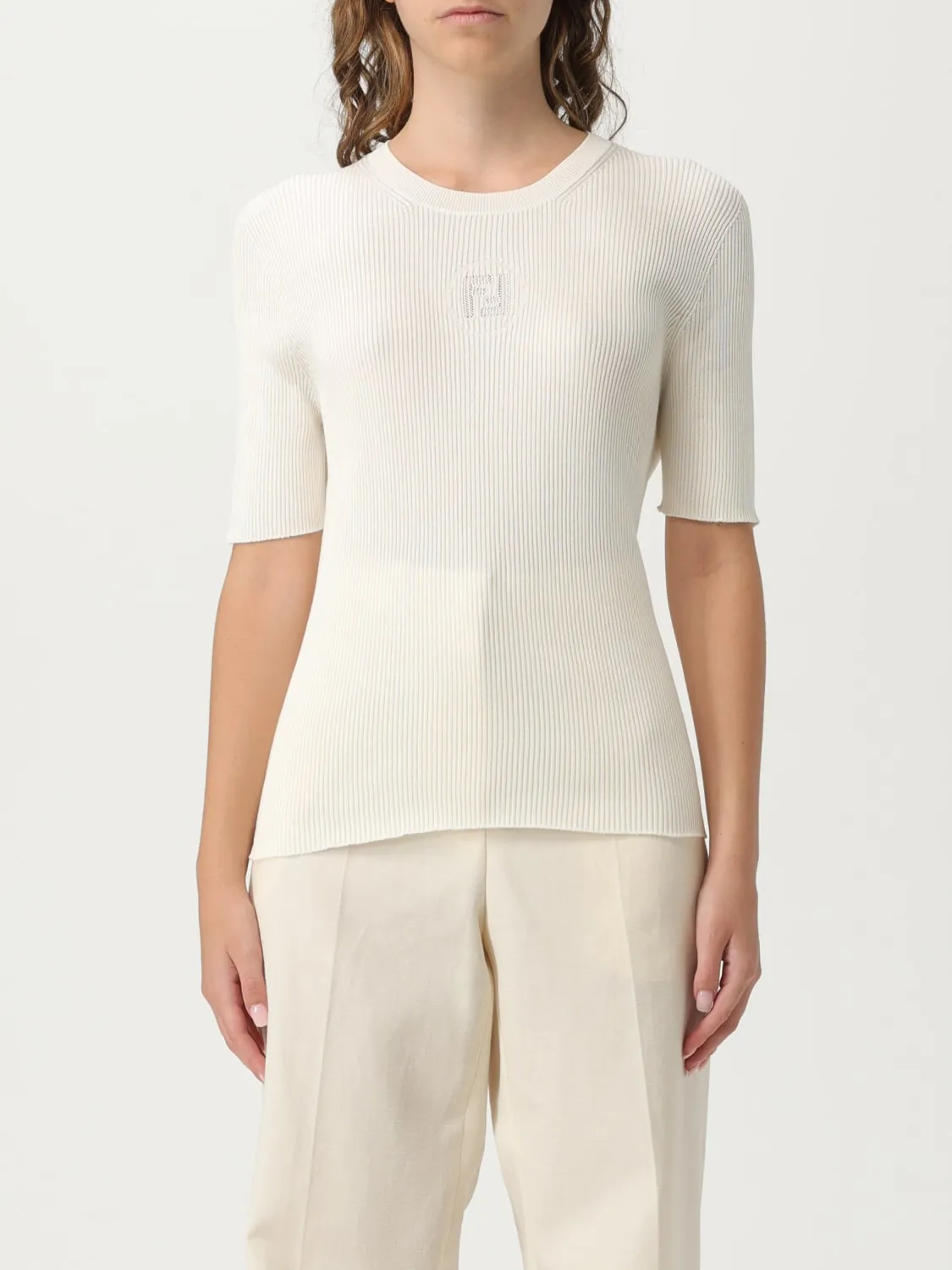 Maglia a coste in seta e cotone FF Fendi