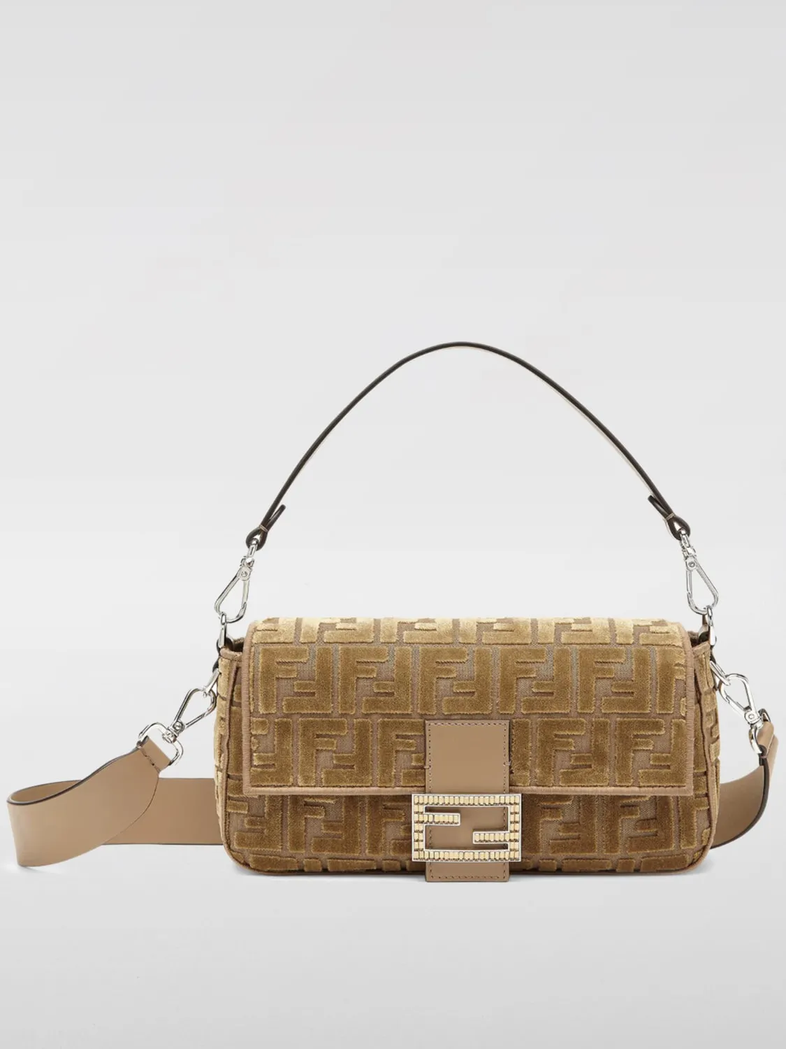 Borsa Baguette Fendi in ciniglia e cotone jacquard