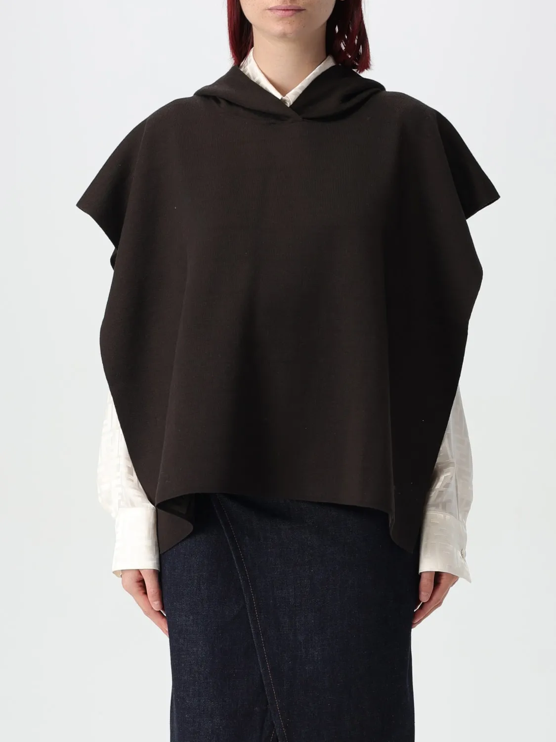 Mantella di lana con cappuccio Fendi