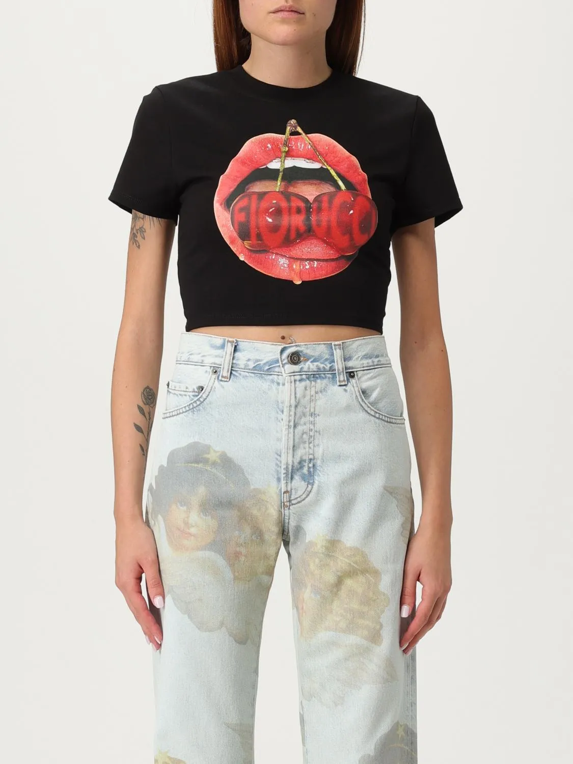 T-shirt crop in cotone stampata Fiorucci