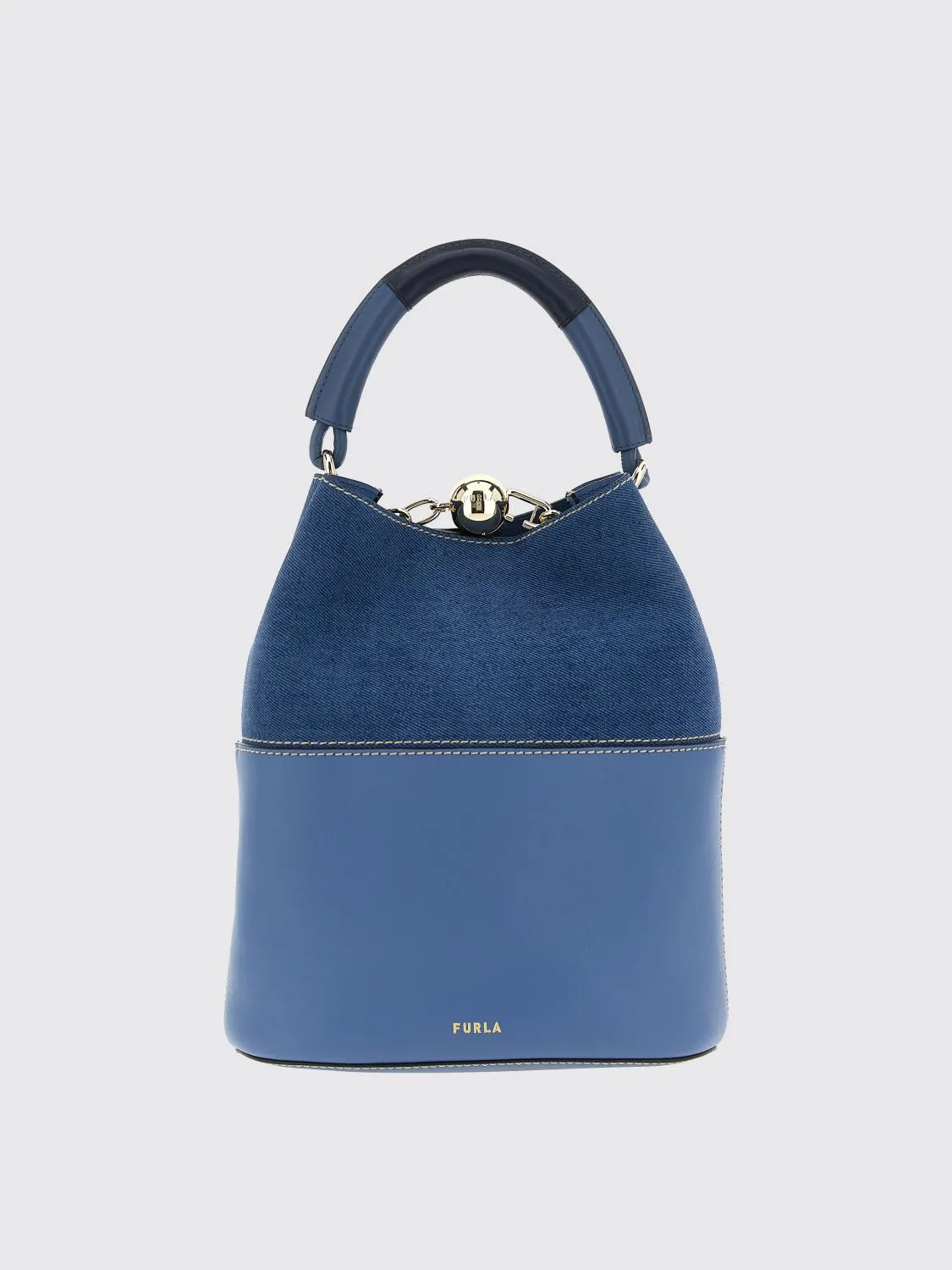 Borsa Sfera S Furla in pelle e denim di cotone