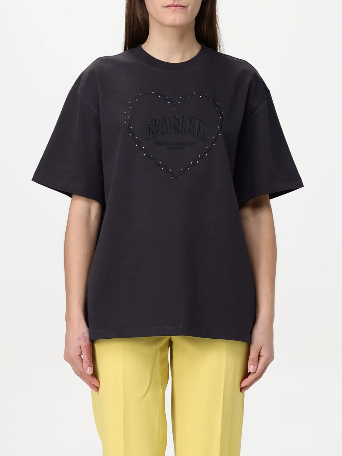 T-shirt in cotone con logo e cuore Ganni