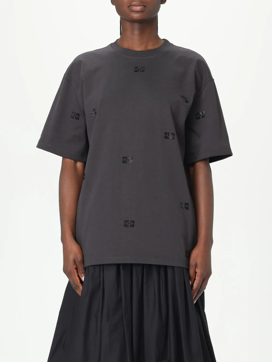 T-shirt logata Ganni con strass