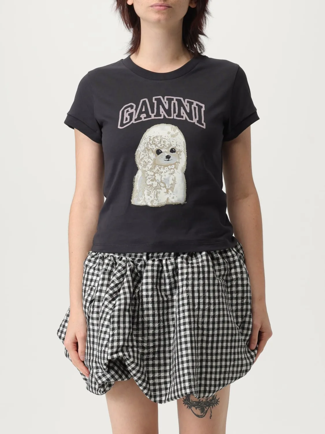 T-shirt in cotone con stampa Cane Ganni