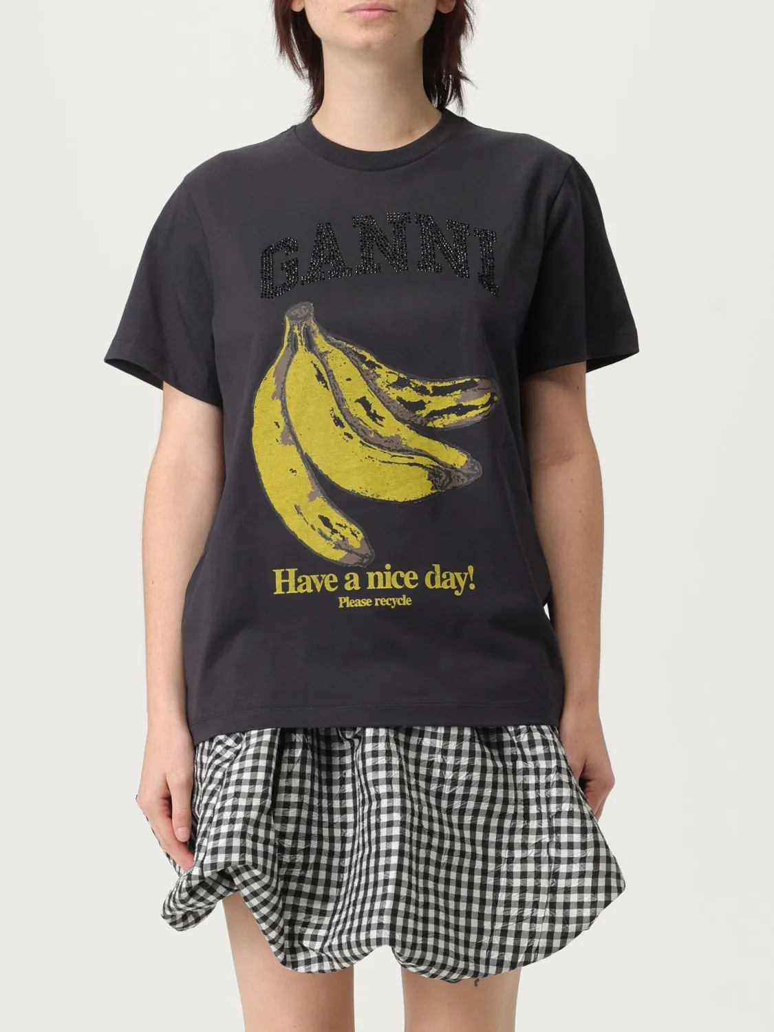 T-shirt in cotone con stampa BANANE Ganni
