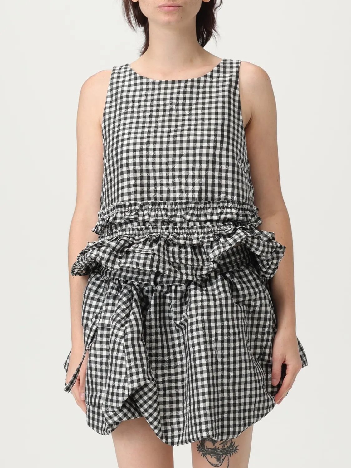 Top Ganni in taffetà con stampa vichy