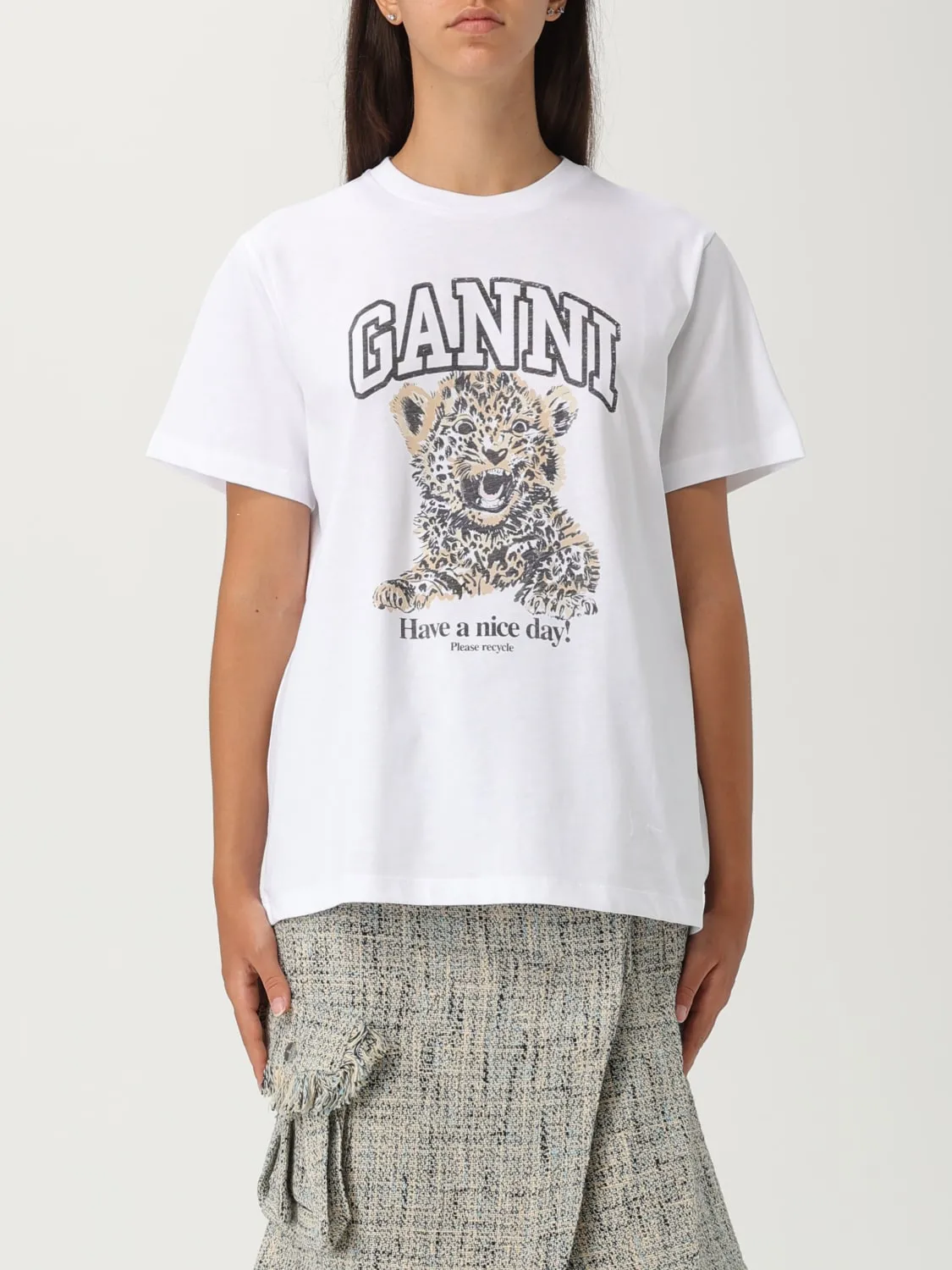 T-shirt in cotone con stampa animali Ganni