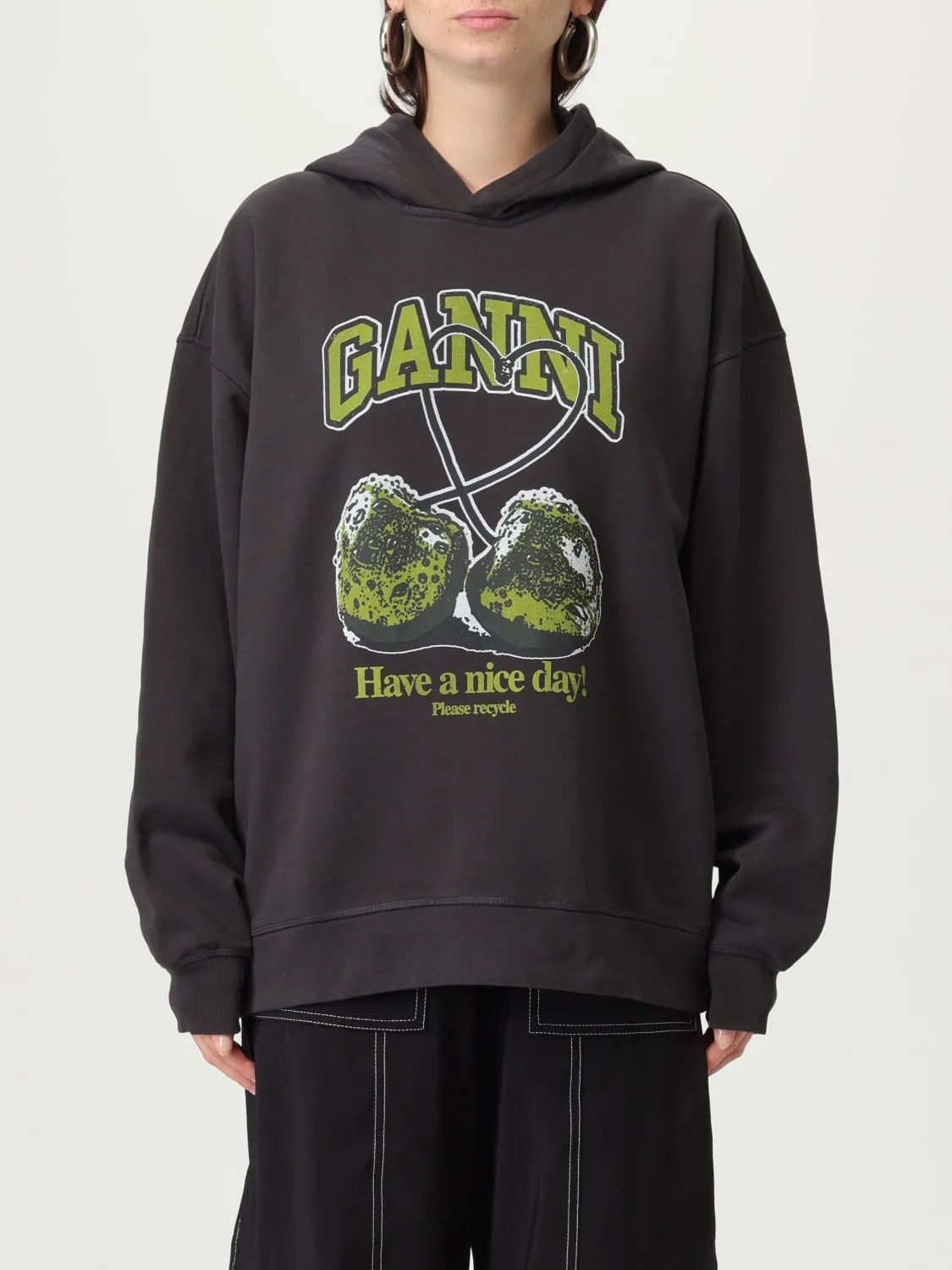 Felpa con cappuccio over in cotone organico Ganni