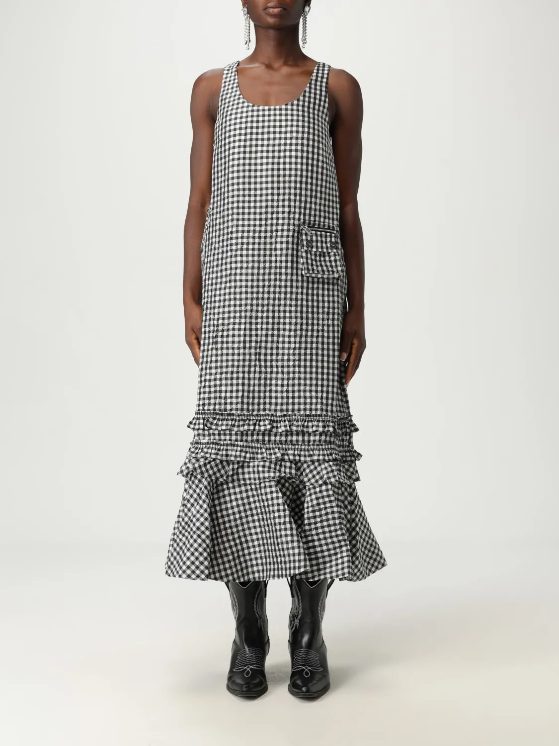 Abito Ganni in crêpe con stampa vichy