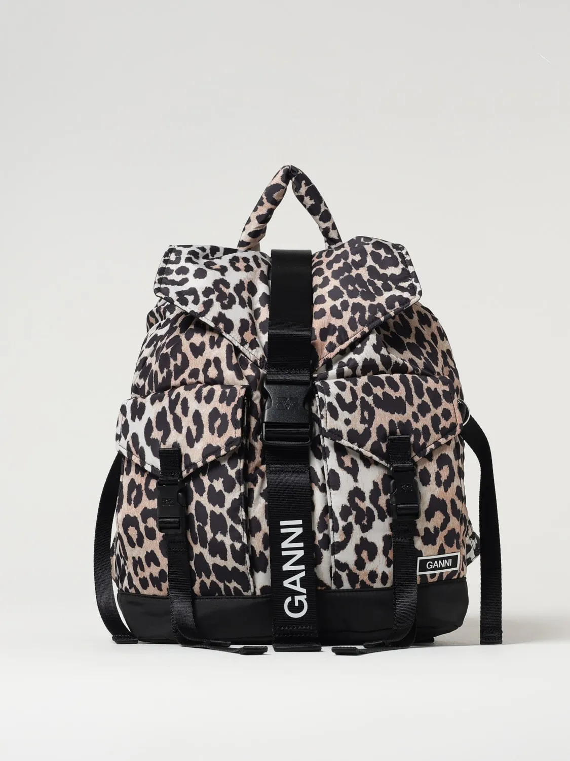 Zaino Tech Ganni in nylon riciclato stampa animalier
