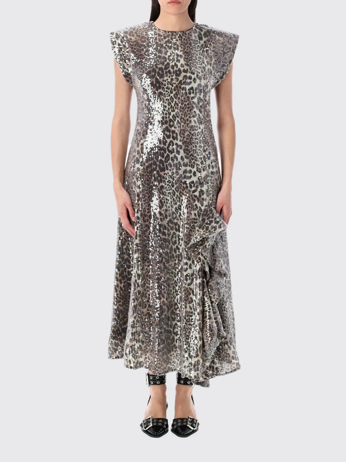 Abito Ganni in tessuto paillettato con stampa animalier