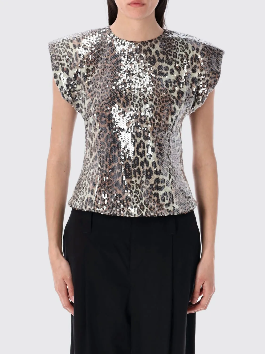 Top Ganni in tessuto riciclato animalier