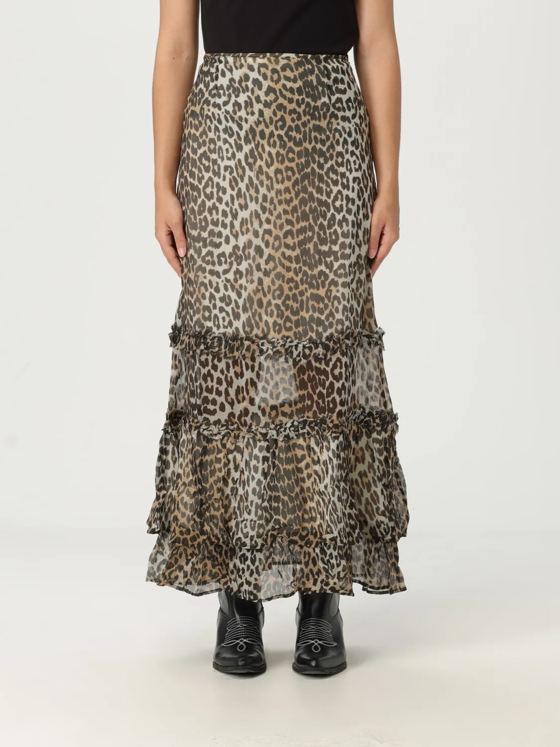 Gonna Ganni in viscosa con stampa animalier