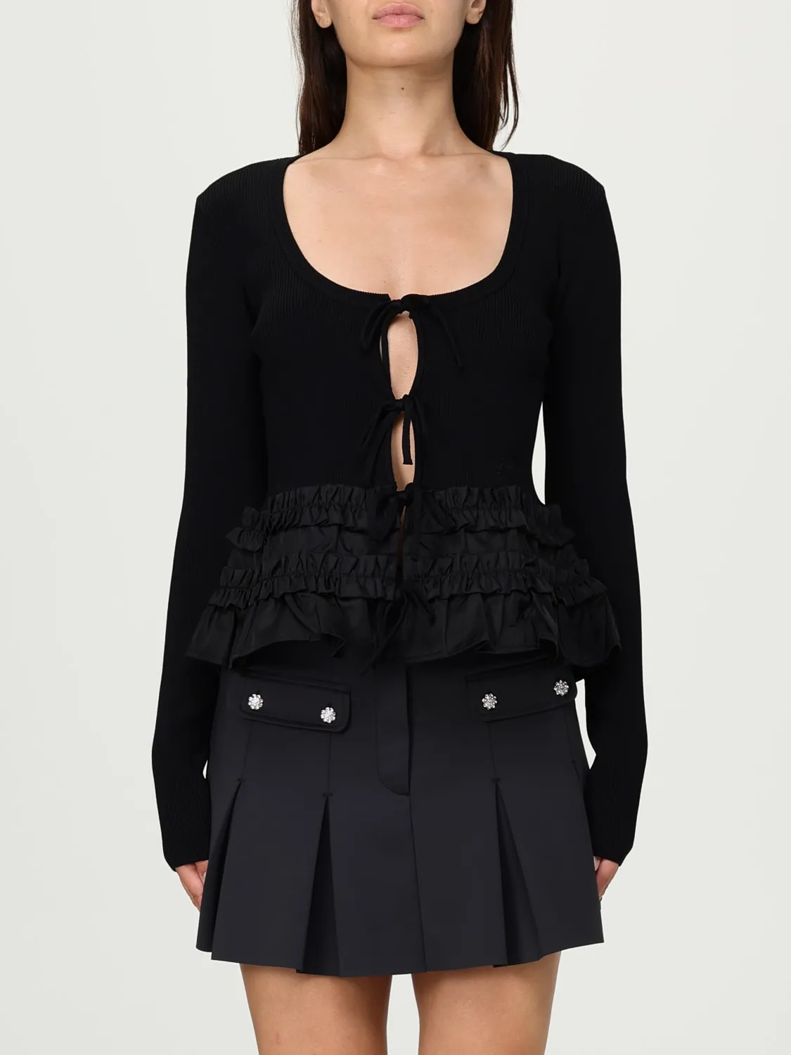 Cardigan Ganni in jersey stretch con rouches