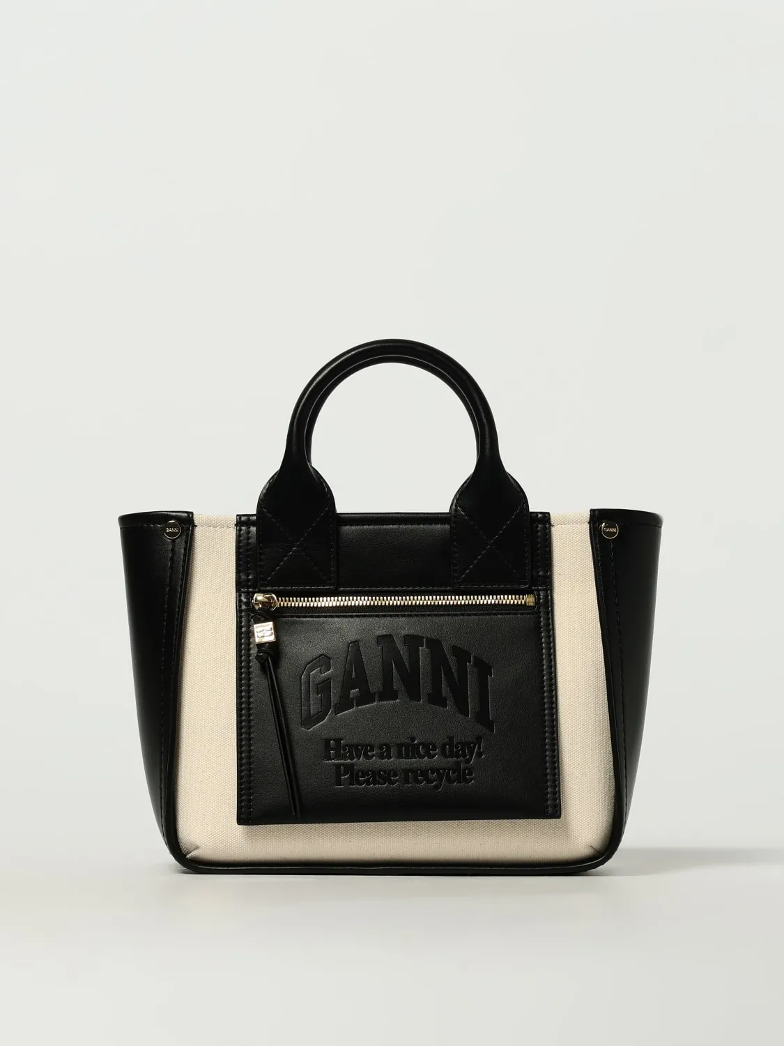 Borsa a mano in pelle sintetica e cotone Ganni