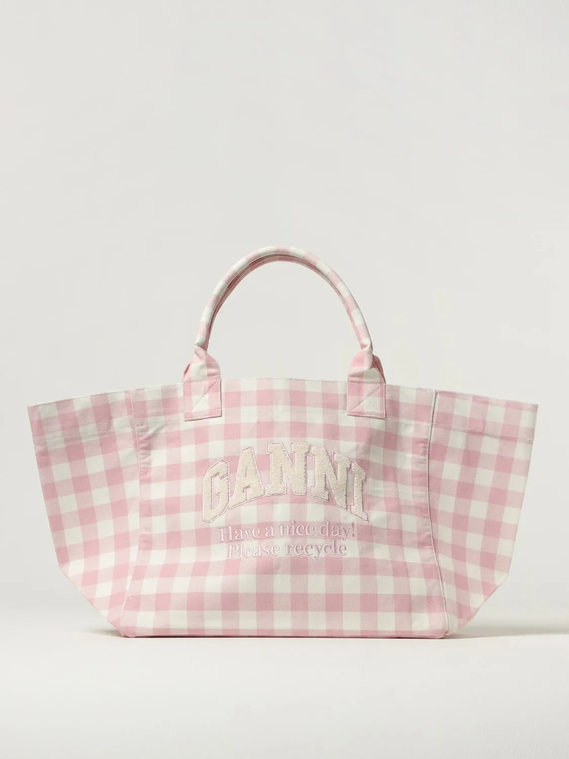 Borsa tote in cotone a quadri Ganni