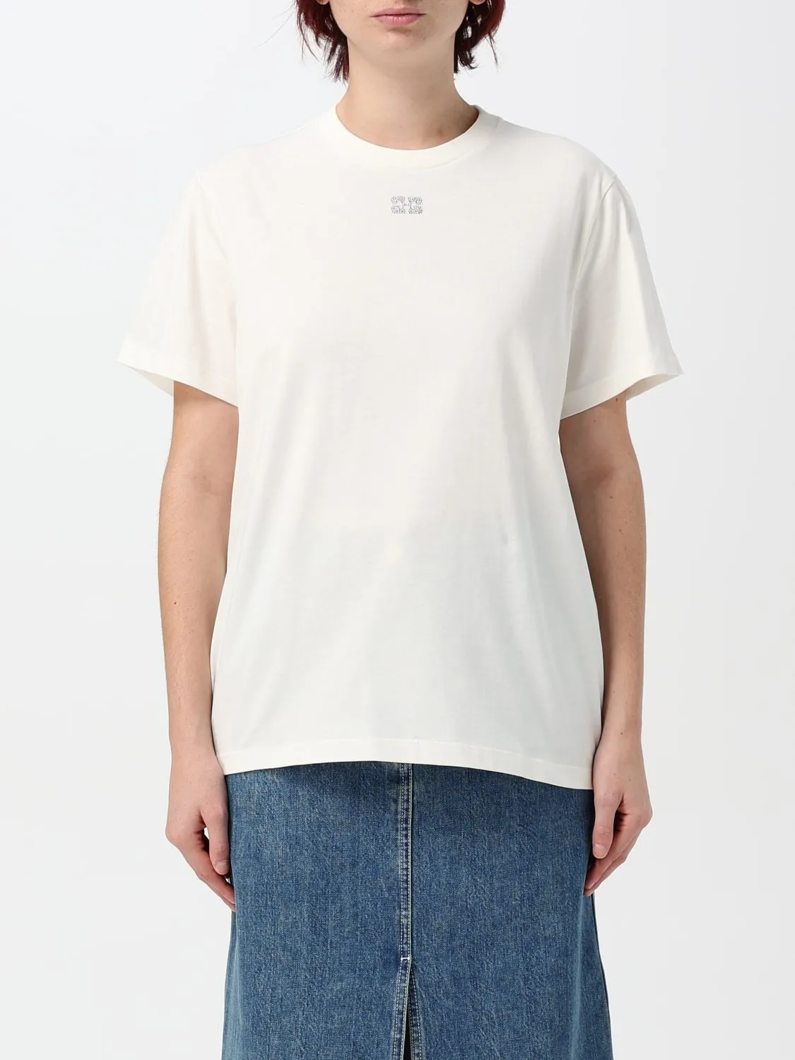 T-shirt Ganni in cotone con logo di strass