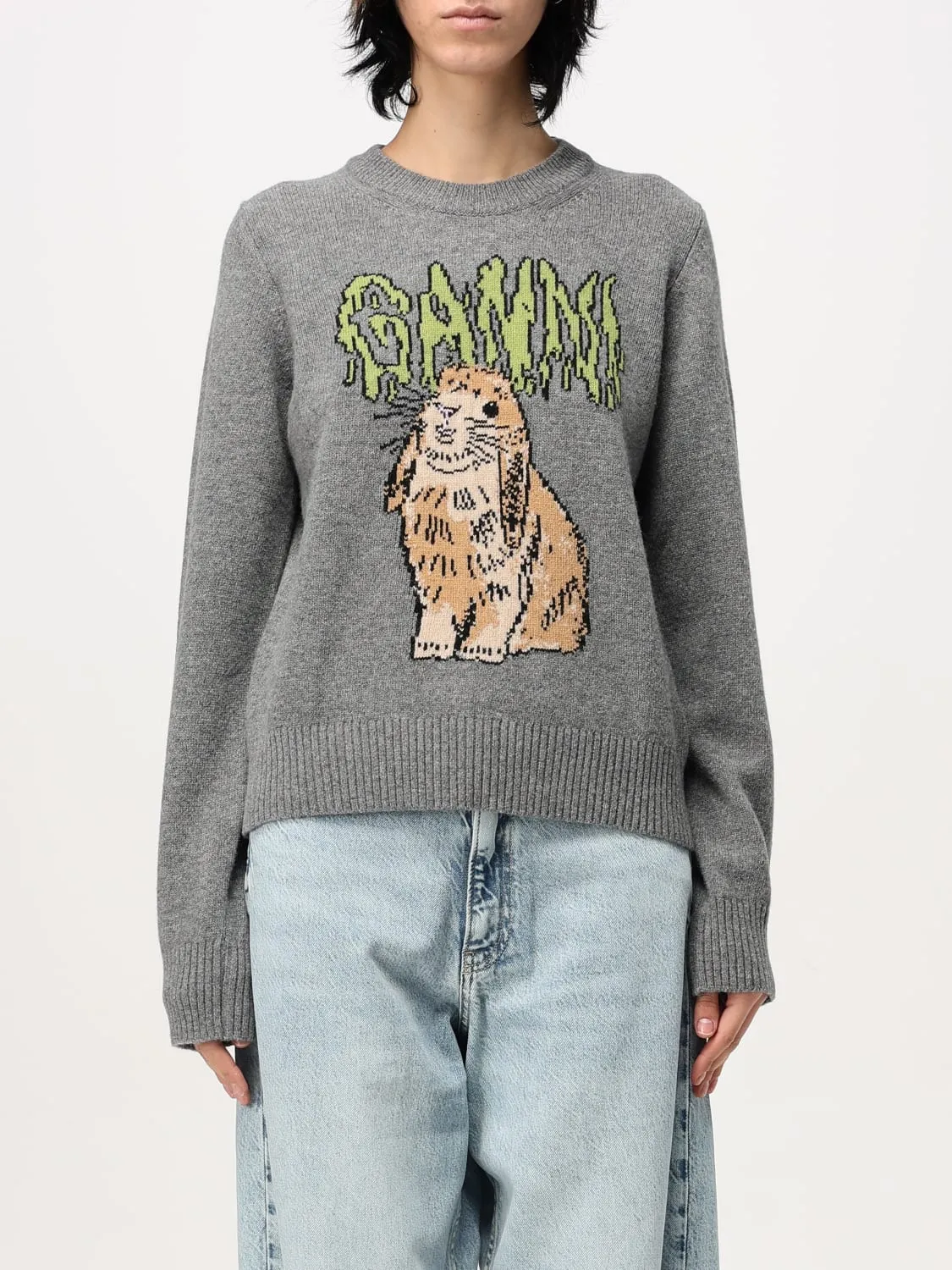 Pullover Ganni in misto lana con logo jacquard