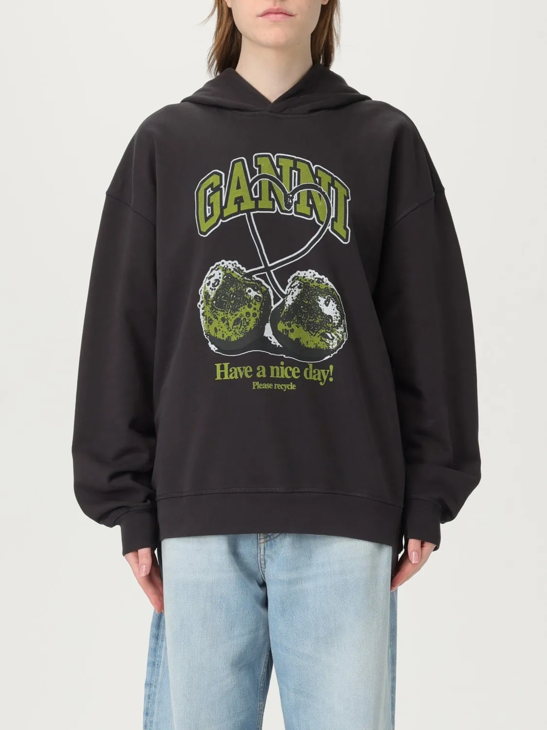 Felpa con cappuccio over stampata Ganni