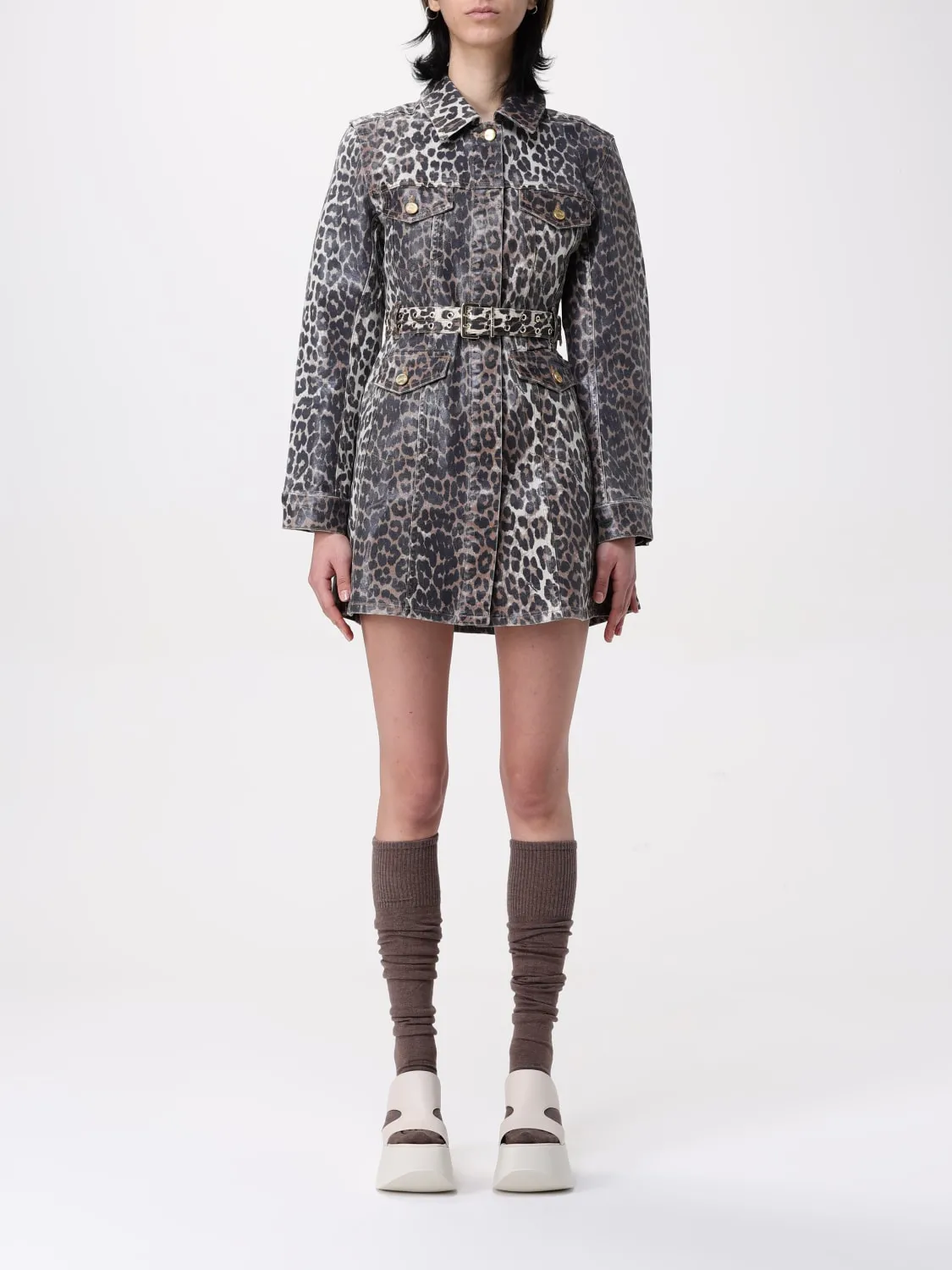 Abito chemisier Ganni in denim animalier