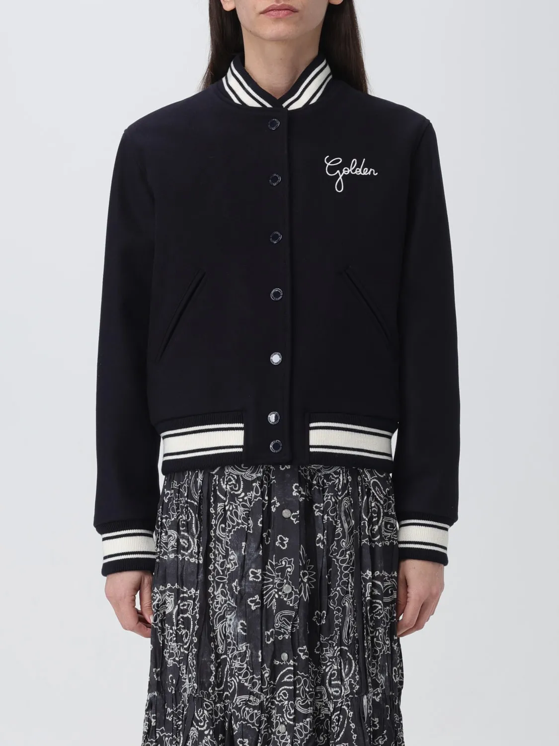 Bomber in lana vergine con logo Golden Goose