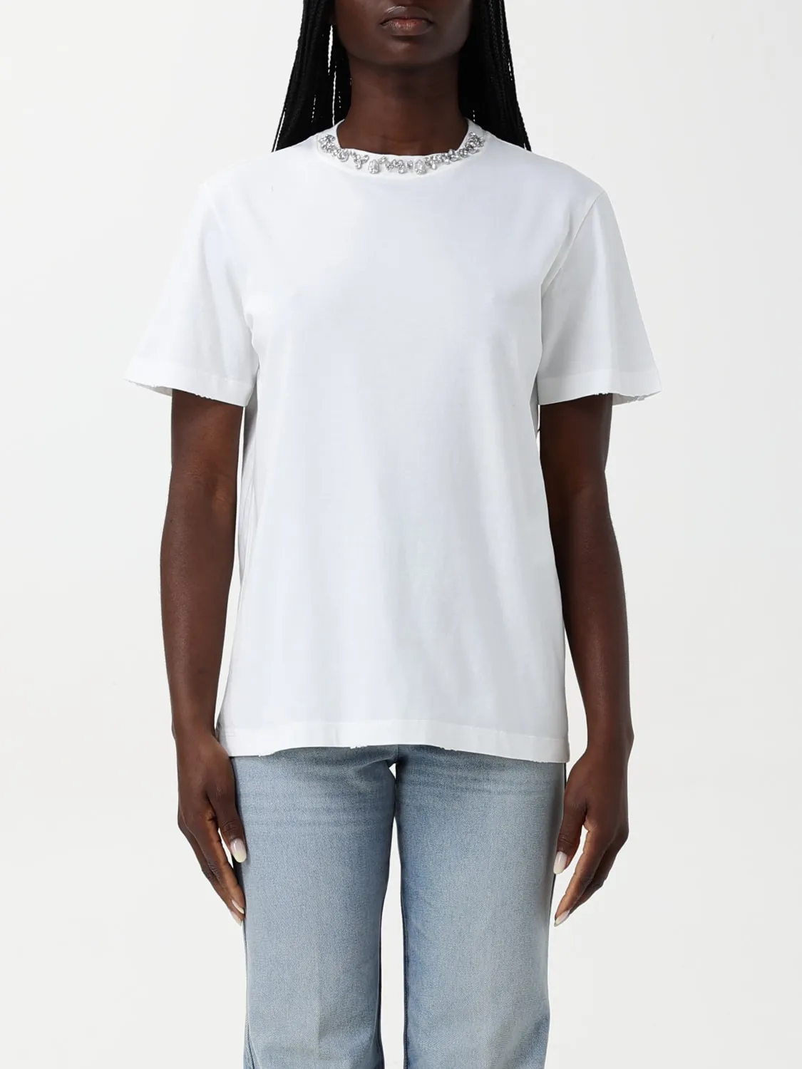 T-shirt in cotone con girocollo gioiello Golden Goose